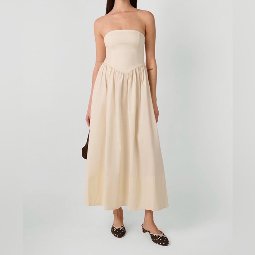 WeWoreWhat Strapless Corset Midi Dress Beige Drop Waist A-Line XS NWOT